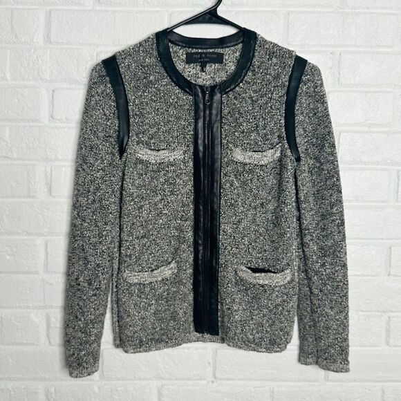 Rag & Bone Minella Leather Trimmed Jacket Gray Black size XS - Picture 1 of 5